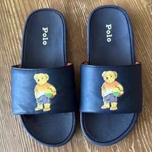 Ralph Lauren beach Teddy Bear Navy Slides Flip Flops Unisex Size 2